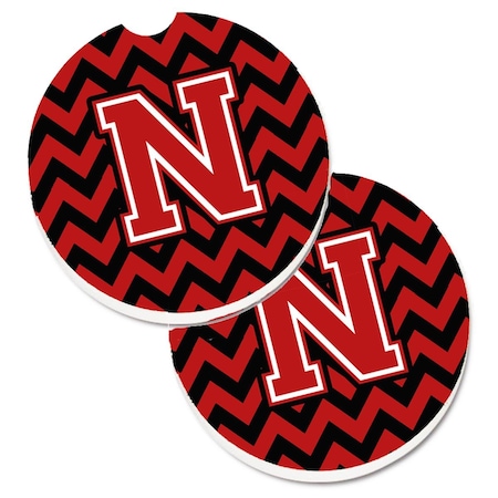 Carolines Treasures Letter N Chevron Black and Red Set of 2 Cup Holder Car Coaster CJ1047-NCARC